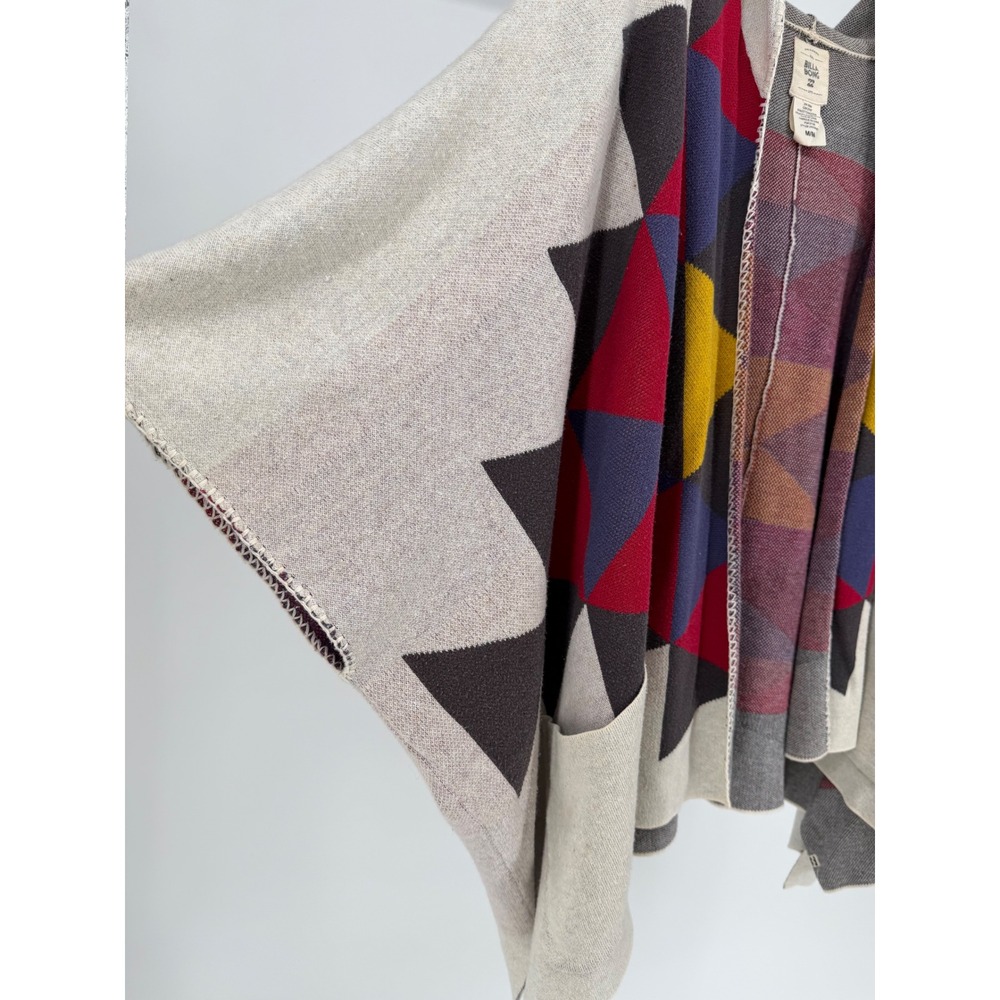 Billabong Hooded Poncho Cardigan Geometric Aztec Knit Wrap Oatmeal JV01DENC M/L - Picture 4 of 8
